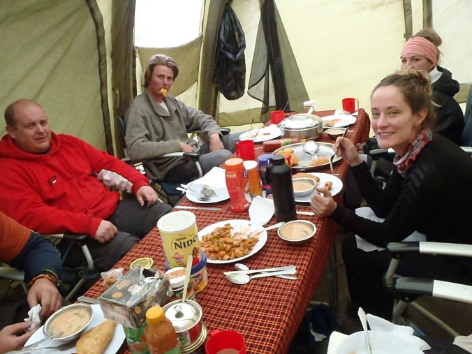 school huts camp, lunch time